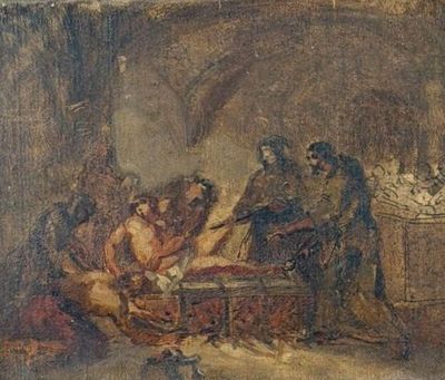 une image d'une peinture représentant un groupe de personnes dans une grotte
