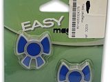 an image of a pair of blue and white ear plugs in a package