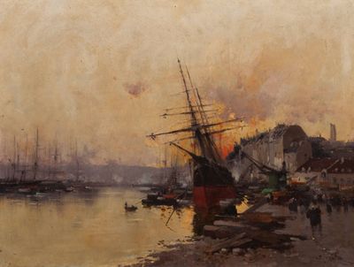 EUGENE GALIEN LALOUE (1854-1941), « Les quais », Huile sur toile signé - Photo 1