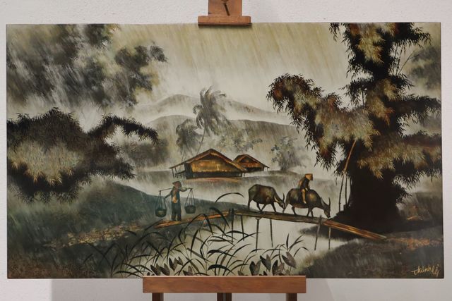THANH LEY, VIETNAM, Ecole d'Hanoï, XXe siècle « Paysage lacustre ...