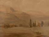 a painting of a man riding a horse in a field