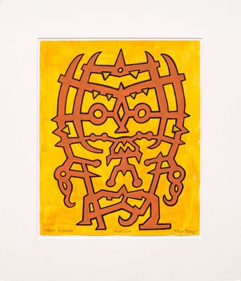 an image of a picture of a painting of a skull on a yellow background