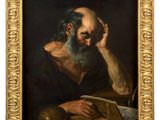 a painting of a man with a beard reading a book