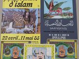 many religious posters on the wall of a building