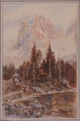 G.BOUET (XXème siècle). Paysage de montagne.