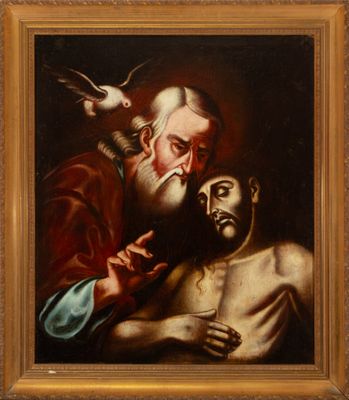 Peinture à l'huile représentant Jésus-Christ, le Père éterne…