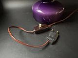 a purple lamp that is sitting on a table