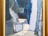 une peinture à l'huile représentant une chaise et un vase, dans un cadre doré