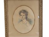 portrait of a woman in a white dress in a gold frame