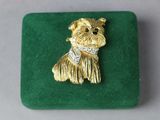 an image of a dog broochle on a green velvet box