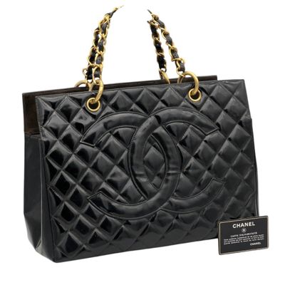 chanel black quilted leather tote bag