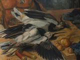 un tableau représentant un oiseau posé sur une table