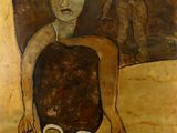 a painting of a woman standing in front of a mirror