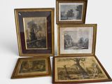 four framed pictures of a landscape and a river in a gold frame