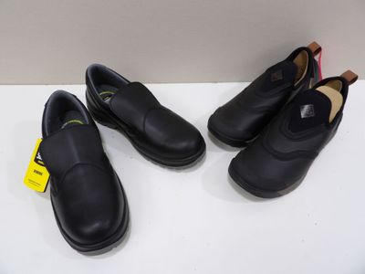 three pairs of black leather shoes on a white surface