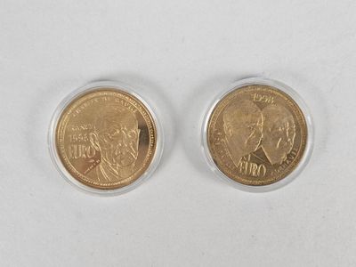 two gold coins, one of which is the same size as the other