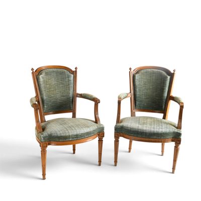 pair of early 20th century french walnut armchairs with upholstered upholstered seats