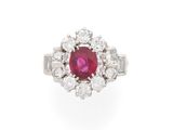 a ruby and diamond cluster ring