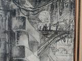 a black and white drawing of a train on the tracks