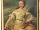 tableau représentant une femme en robe jaune avec une fleur dans les cheveux