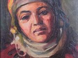 an oil painting of a woman wearing a headscarf