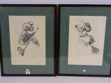 deux dessins encadrés représentant un homme et une femme sur un skateboard