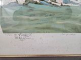 a picture of a painting of a boat in the water