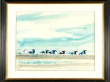 painting of a group of horses running on a beach