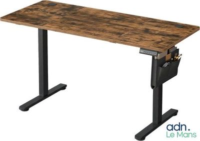 un bureau avec un plateau en bois et des pieds noirs