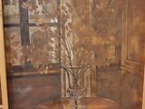 a picture of a painting of a vase with flowers in it