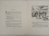 an open book with a picture of a man and a dog