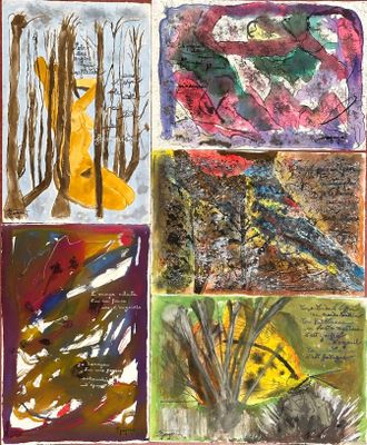 une photo représentant un collage de différents tableaux sur papier