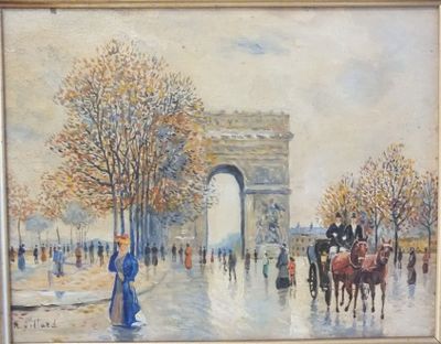 tableau représentant une femme marchant dans la rue à côté d'une calèche