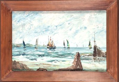 un tableau représentant une femme assise sur la plage, au bord de l'eau