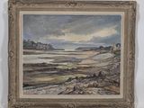 une image représentant un tableau représentant une scène de plage, dans un cadre doré