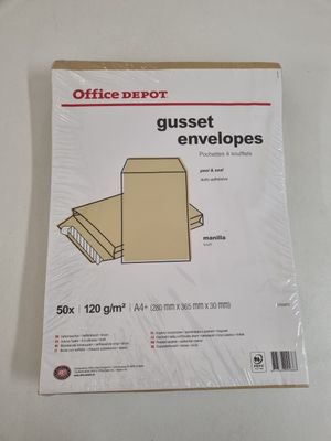 packaging of office depot guest envelopes on a white surface