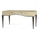 a white desk with two drawers and black legs
