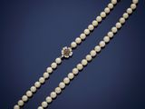 a cultured pearl and diamond necklace, by business
