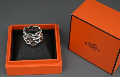 Hermès Paris - Bague chaînes d'ancre enchaînées en argent 92…