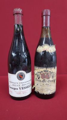 two bottles of wine sitting next to each other on a table