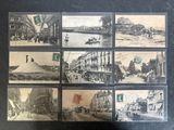 several old black and white photos of a city street and buildings