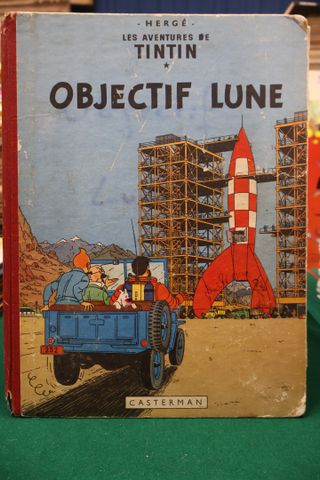 HERGE : « TINTIN, OBJECTIF LUNE » Ed CASTERMANN de 1953 (déchirur...