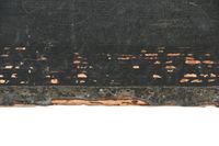 COFFRE en bois noirci à armature de fer, le couvercle bombé. (photo 6)