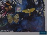 a picture of a painting of a moth and flowers