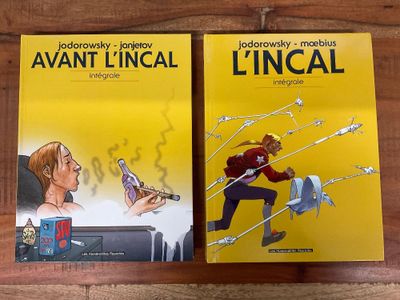 deux livres posés sur une table en bois, avec un dessin représentant un homme et une femme