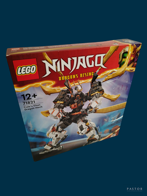 une boîte de figurines Lego Ninja sur fond bleu