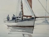 a painting of a sailboat with people on it