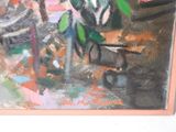 a painting of a vase of flowers on a table