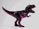 a purple toy dinosaur that is standing on a white surface