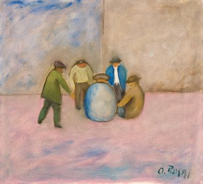 une image représentant un tableau où l'on voit un groupe d'hommes jouant d'un instrument de musique